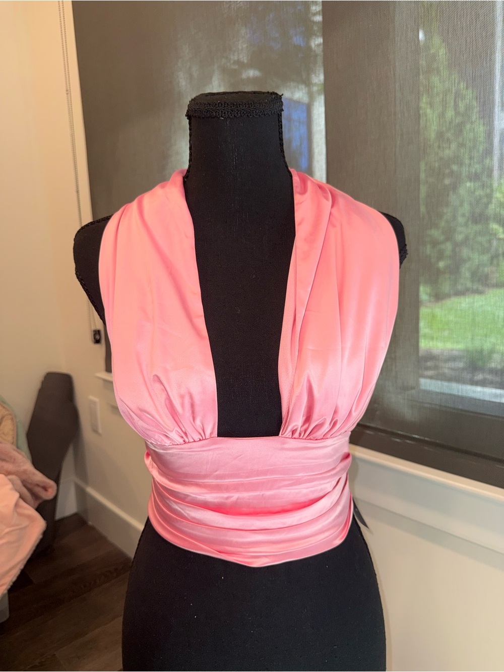 Fashion Nova Pink Satin Halter Crop Top